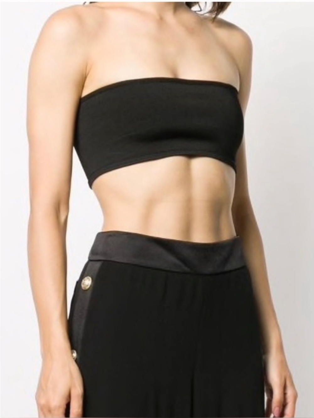 Balmain x H&M Black Stretch Knit Strapless Back Zip Bandeau Crop Top Sz US 2 NWT